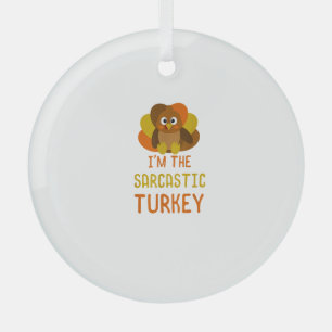 Funny Sarcastic Turkey Family Matching Thanksgivin Glass Tree Decoration