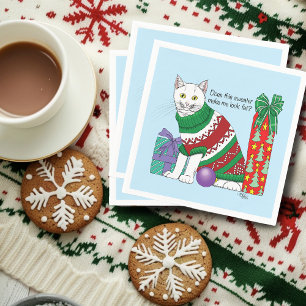 Funny Sarcastic Ugly Christmas Sweater White Cat Napkin