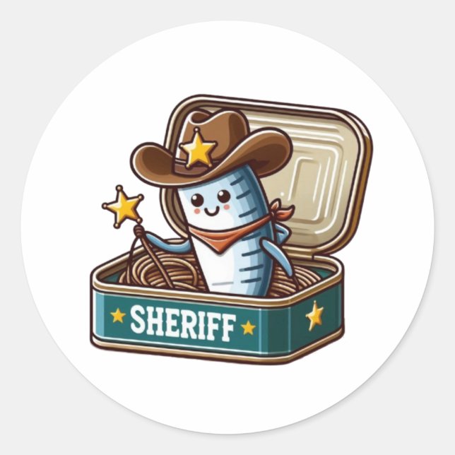  Funny Sardine Sheriff Vinyl Sticker (Front)