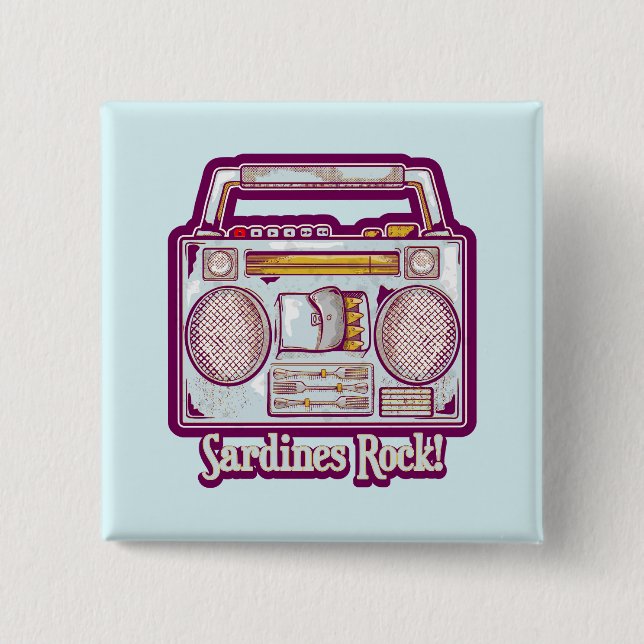 Funny sardines tin stereo 15 cm square badge (Front)