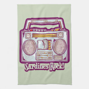 Funny sardines tin stereo tea towel