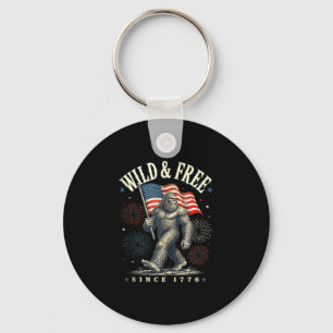 Funny sasquatch american flag wild and since 1776 key ring