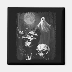 Funny Sasquatch & Alien Rock On Hand Sign Ghos Magnet