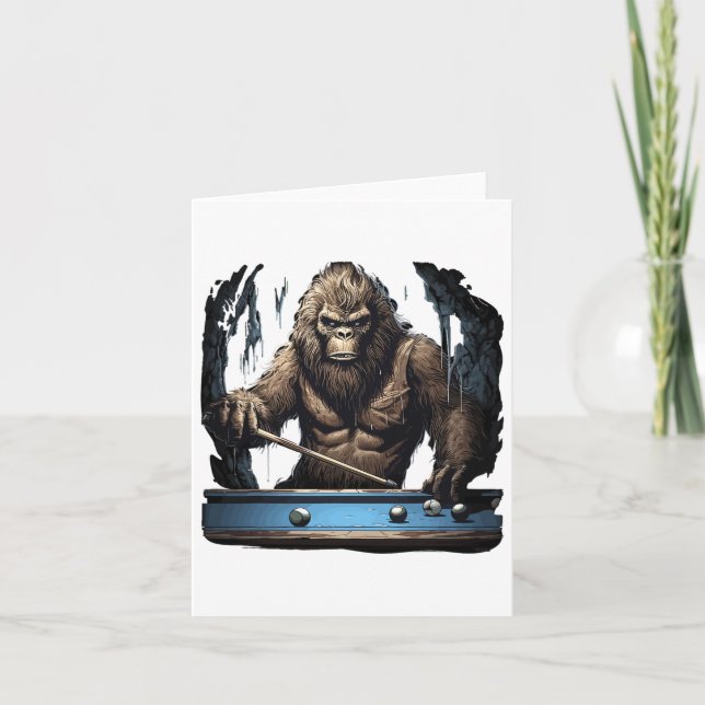 Funny Sasquatch Bigfoot Playing Billiards  Card (Front)
