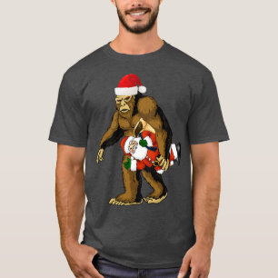 Funny Sasquatch Carrying Santa Claus Bigfoot Santa T-Shirt