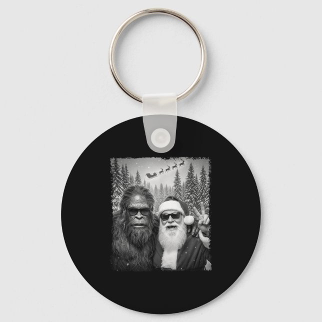 Funny Sasquatch Meme Cool Selfie With Santa Christ Key Ring (Front)
