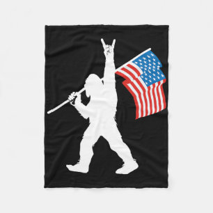 Funny Sasquatch Rock And Roll Usa Flag For Bigfoot Fleece Blanket