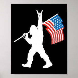Funny Sasquatch Rock And Roll Usa Flag For Bigfoot Poster