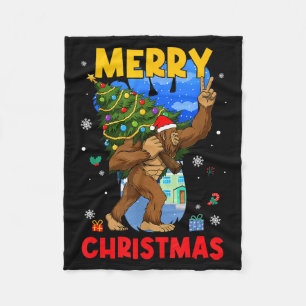 Funny Sasquatch Santa Bigfoot Christmas Tree Xmas  Fleece Blanket