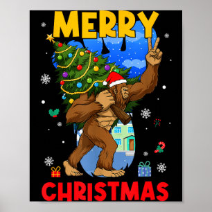 Funny Sasquatch Santa Bigfoot Christmas Tree Xmas  Poster
