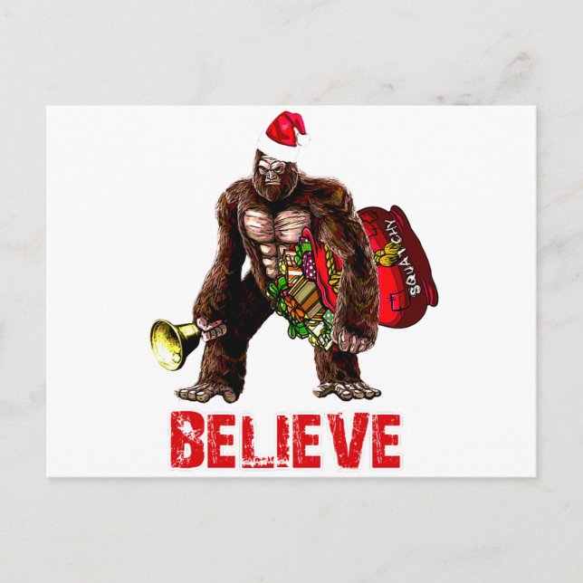 Funny Sasquatch Santa Claus Christmas Design Holiday Postcard (Front)
