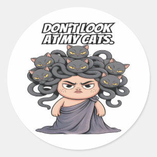 Funny Sassy Cat Lover Mythology Medusa Classic Round Sticker