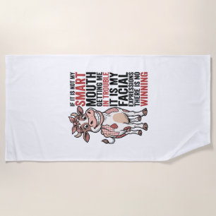 Funny Sassy Cow Smart Mouth Vintage Graphic_1 Beach Towel