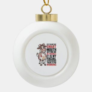 Funny Sassy Cow Smart Mouth Vintage Graphic_1 Ceramic Ball Christmas Ornament