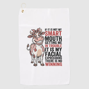 Funny Sassy Cow Smart Mouth Vintage Graphic_1 Golf Towel
