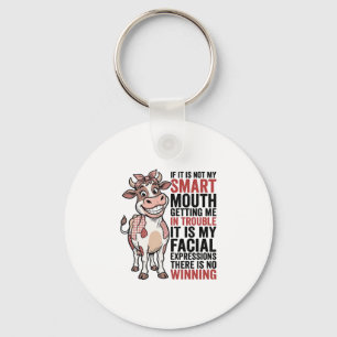 Funny Sassy Cow Smart Mouth Vintage Graphic_1 Key Ring