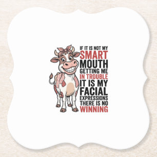 Funny Sassy Cow Smart Mouth Vintage Graphic_1 Paper Coaster