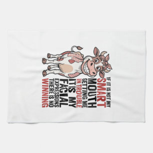 Funny Sassy Cow Smart Mouth Vintage Graphic_1 Tea Towel