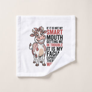Funny Sassy Cow Smart Mouth Vintage Graphic_1 Wash Cloth