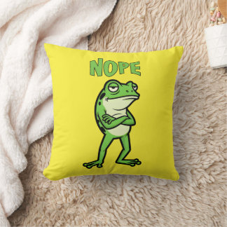 Funny Sassy Frog Nope, Grumpy Toads Cartoon Illus Cushion