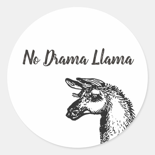Funny Sassy No Drama Llama Drawing Black and White Classic Round Sticker (Front)