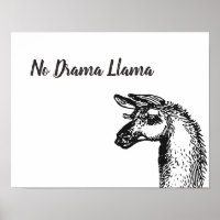 Funny Sassy No Drama Llama Drawing Black and White