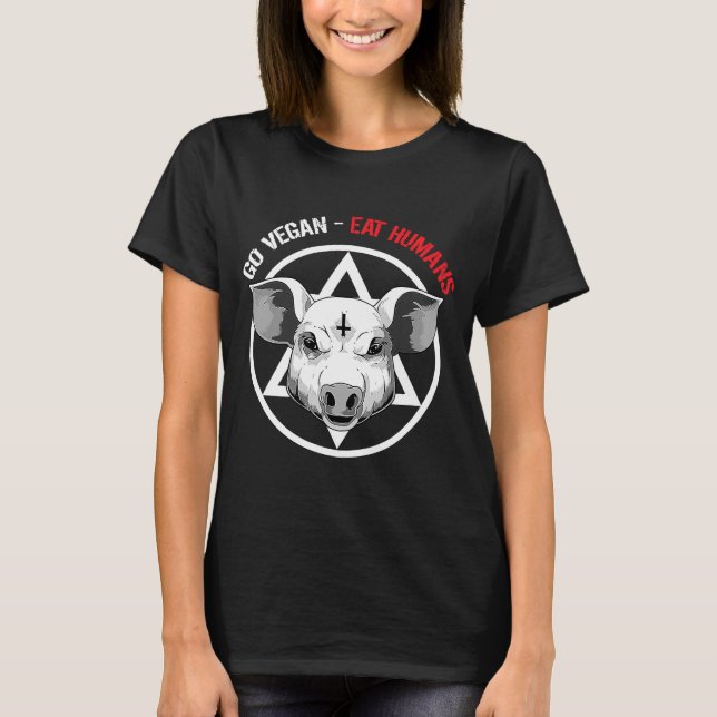 Funny Satan Pig Vegan Animal Lover T-Shirt (Front)