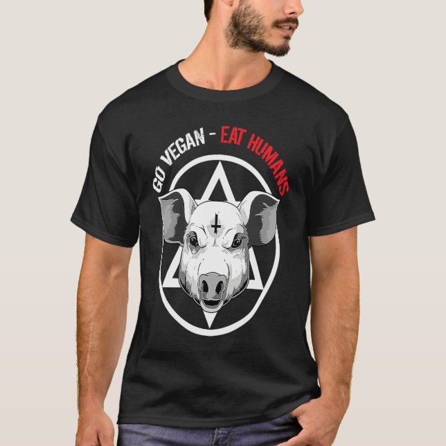 Funny Satan Pig Vegan Animal Lover T-Shirt (Front)