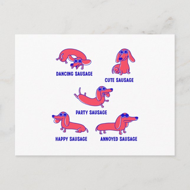 Funny Sausage Dog Moods Gift Pet Lover Postcard (Front)