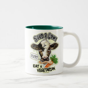 Funny Save a Cow Eat a Vegetarian Gifts Two-Tone Coffee Mug