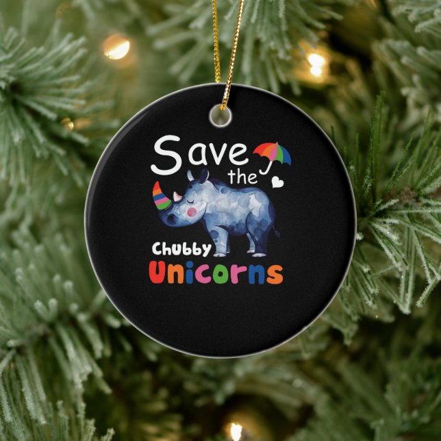 Funny Save the Chubby Unicorns Fat Rhino Ceramic Tree Decoration (Tree)