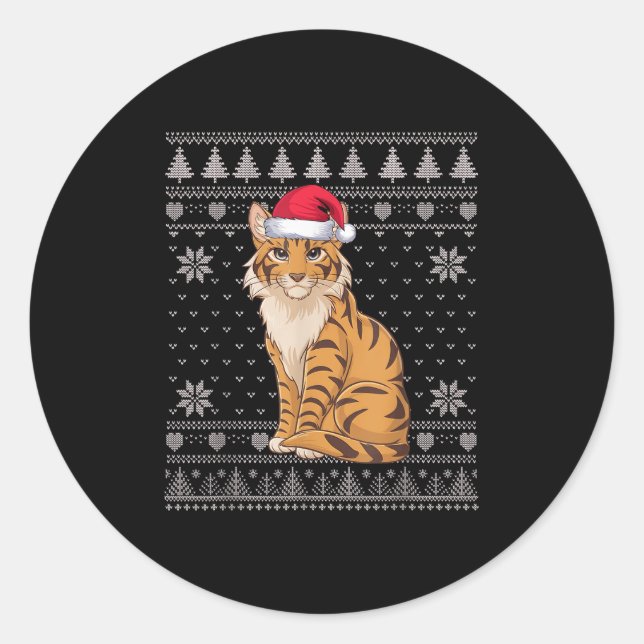 Funny Savh Cat Ugly Christmas Sweater Santa Xmas P Classic Round Sticker (Front)
