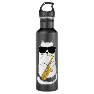 Funny Saxophone Cat Musician Jazz Music Lover Long 710 Ml Water Bottle