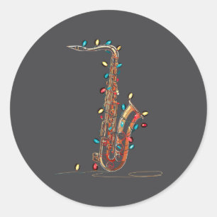 Funny Saxophone Christmas Graphics Lights Lover Pl Classic Round Sticker