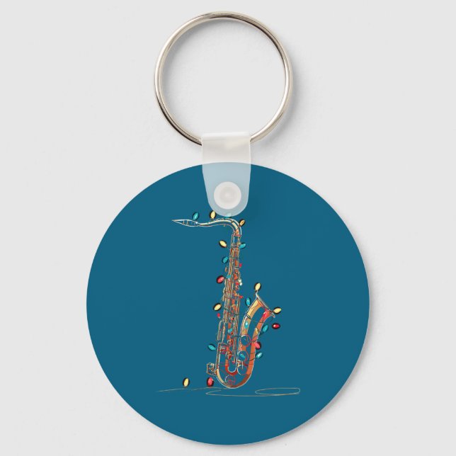 Funny Saxophone Christmas Graphics Lights Lover Pl Key Ring (Front)