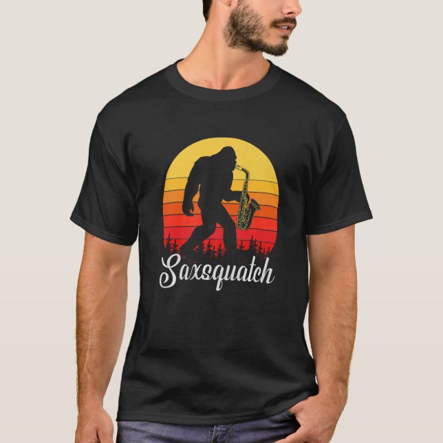 Funny Saxophone Design, Saxsquatch, Sci-Fi Woodwin T-Shirt (Front)