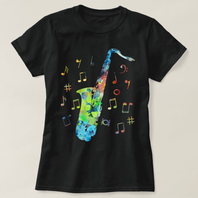 Funny Saxophone Musician Jazz Music Lover Colourfu T-Shirt (Design Front)