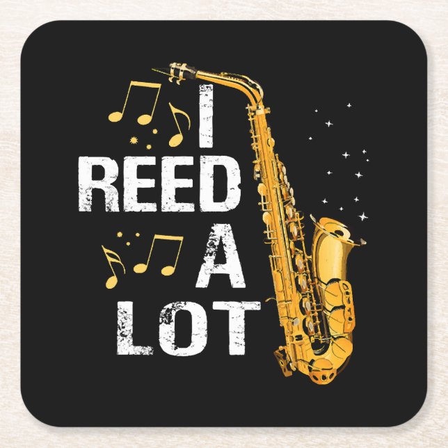 Funny Saxophone Square Paper Coaster (Front)