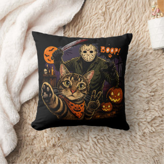 Funny Say Boop! Horror Cat Selfie Jason Hallowen Cushion