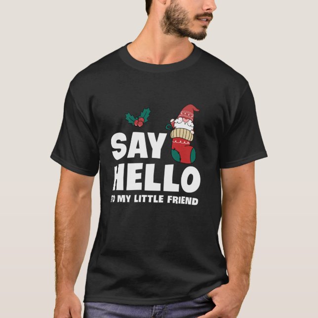 Funny Say Hello To My Little Friend Garden Gnome  T-Shirt (Front)