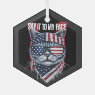 Funny Say It To My Face Funny Cat Glass Tree Decoration