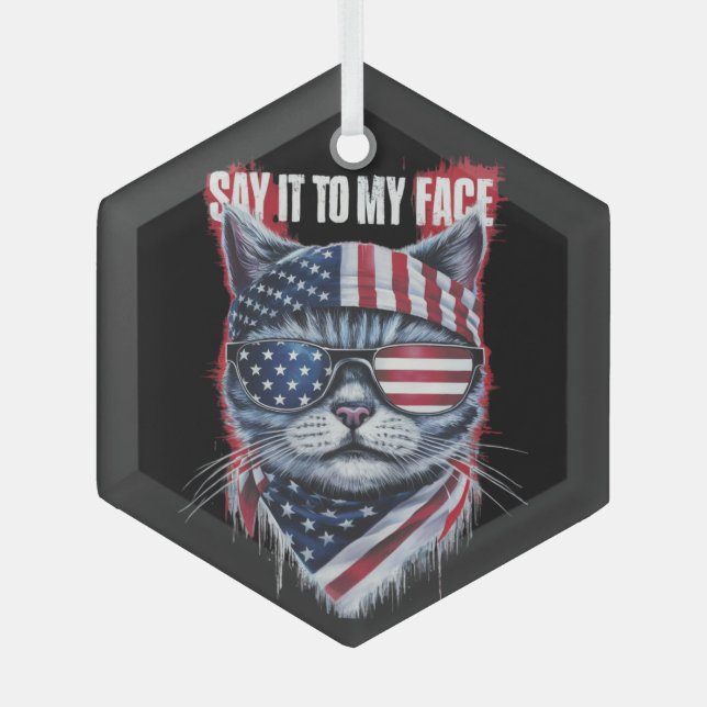 Funny Say It To My Face Funny Cat Glass Tree Decoration (Front)