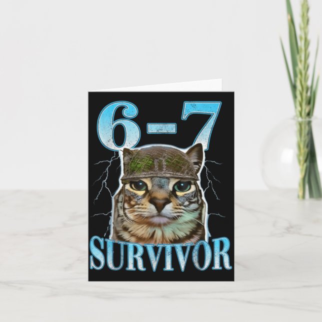 Funny Saying 67 Cats Tummy Ache Survivor Cat Meme  Card (Front)