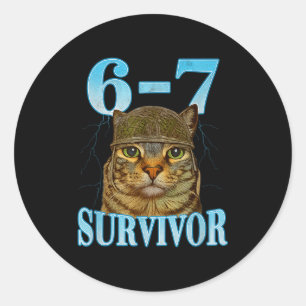 Funny Saying 67 Cats Tummy Ache Survivor Cat Meme  Classic Round Sticker