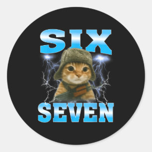Funny Saying 67 Cats Tummy Ache Survivor Cat Meme  Classic Round Sticker