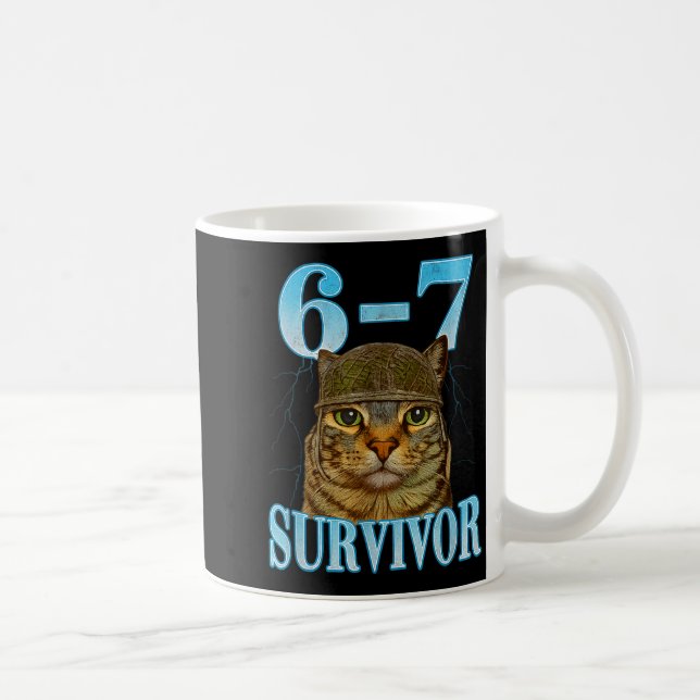 Funny Saying 67 Cats Tummy Ache Survivor Cat Meme  Coffee Mug (Right)
