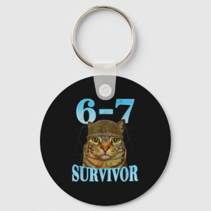 Funny Saying 67 Cats Tummy Ache Survivor Cat Meme Key Ring