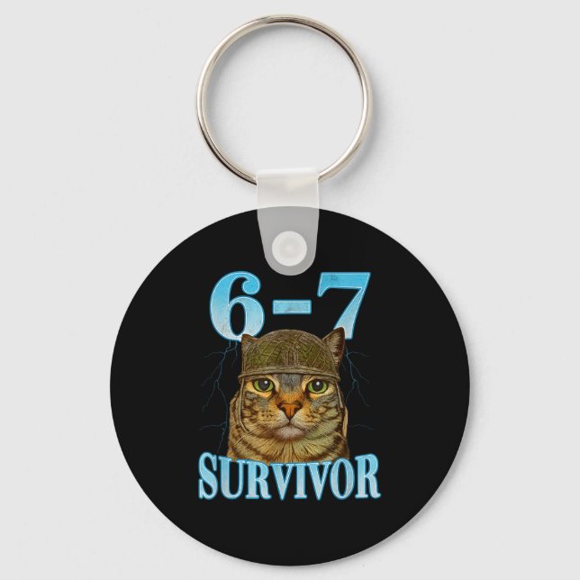 Funny Saying 67 Cats Tummy Ache Survivor Cat Meme  Key Ring (Front)