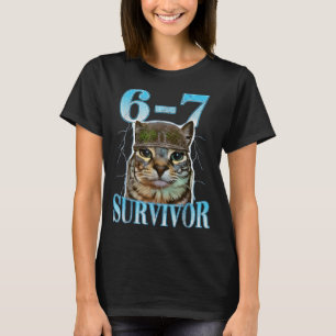 Funny Saying 67 Cats Tummy Ache Survivor Cat Meme T-Shirt