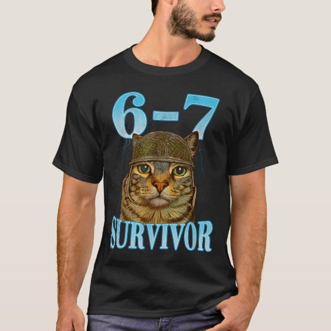 Funny Saying 67 Cats Tummy Ache Survivor Cat Meme  T-Shirt (Front)